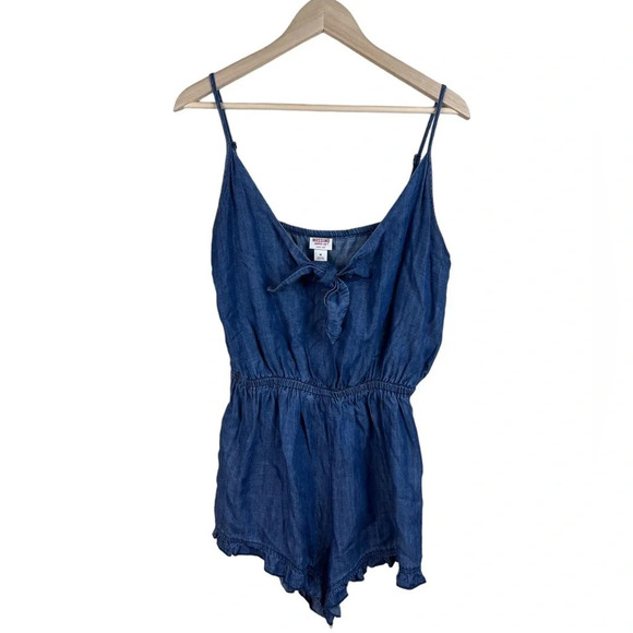 Mossimo • Chambray Tie Front Knot Romper - Picture 1 of 10